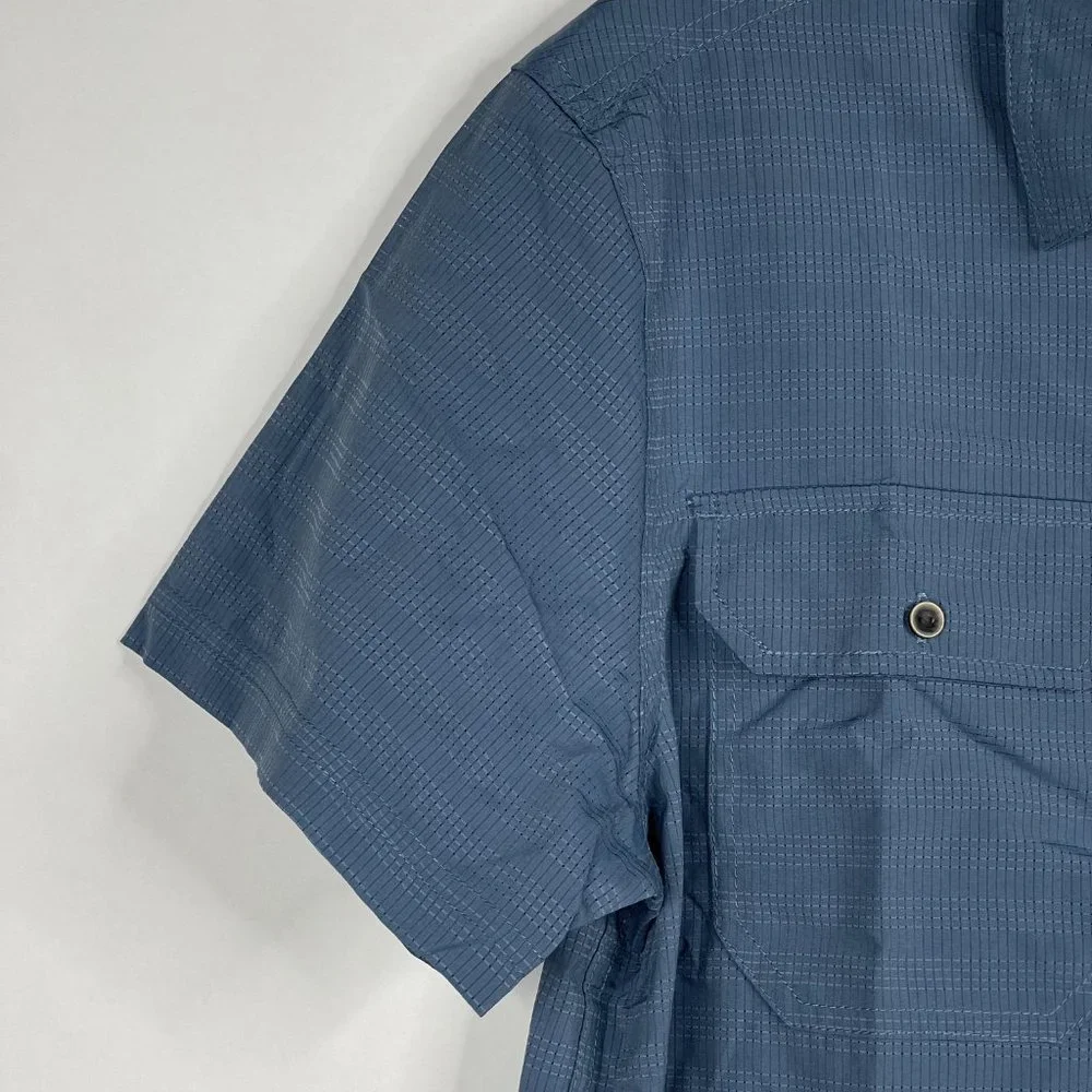 NWT prAna Cayman Shirt Small Blue Note Yarn Dye Melange Woven Check - Picture 5 of 16